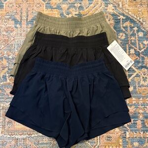 Lululemon shake it out high rise Women's Navy, Black, and Olive Shorts Bundle